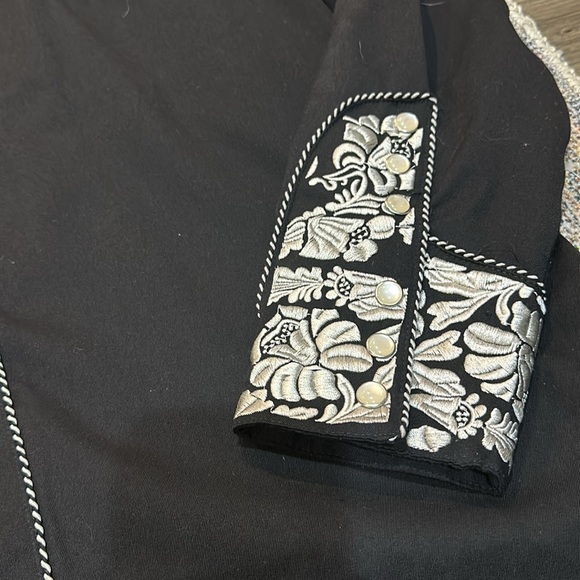 Lansky Bros Floral Embroidered Western Shirt Mens m Black Pearl Snap Rockabilly - Picture 5 of 8